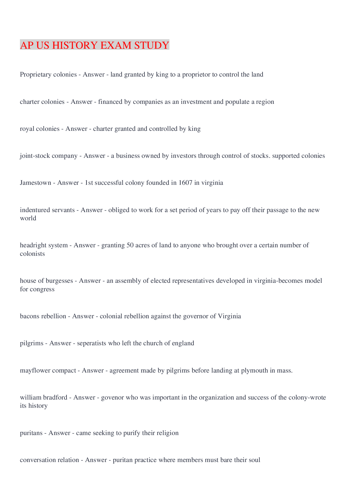 Preview image for AP US HISTORY EXAM STUDY GUIDE 2022/2023